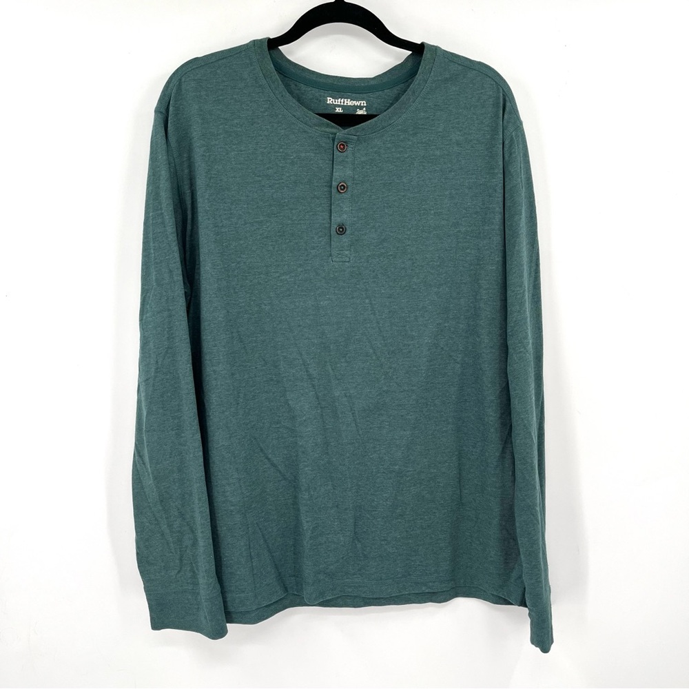 RUFF HEWN Henley Long Sleeve Shirt Men Green XL Cotton Blend Heather Space Dye